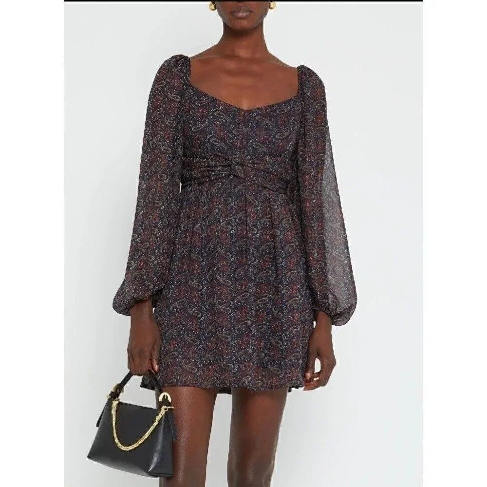 O.P.T West Paisley Print Long Sleeve Squareneck Mini Dress Women's Size Medium